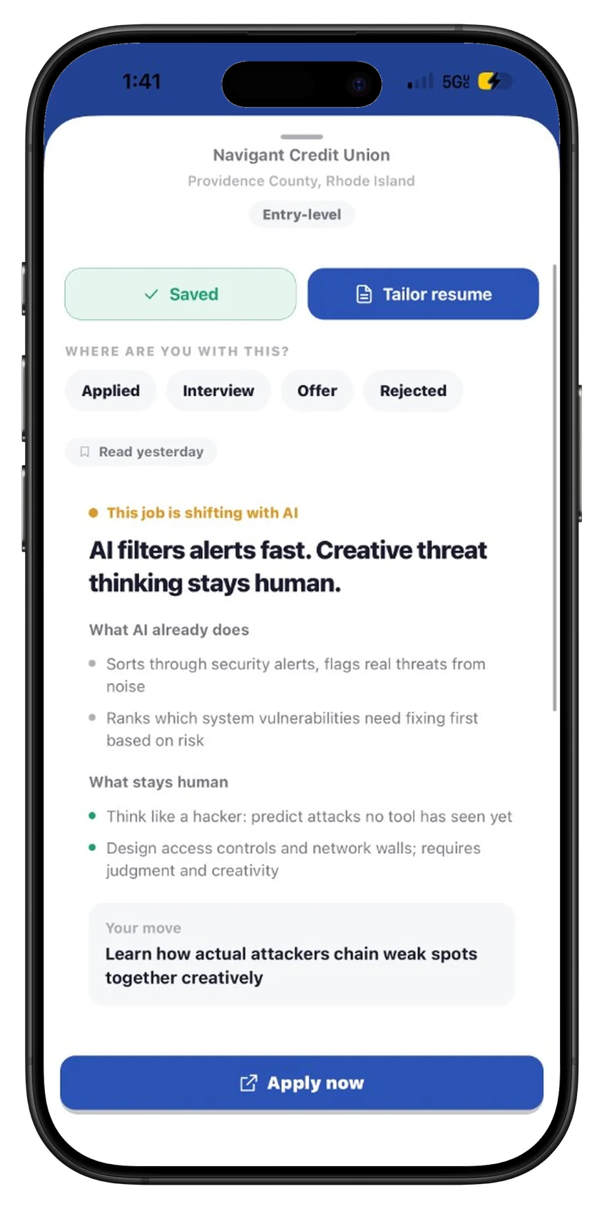 A Dilly job view on iPhone: what AI already does, what stays human, and your next move